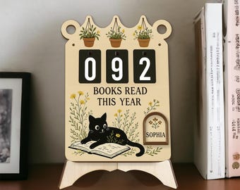Black Cat Book Tracker Sign, Custom Reading Log Decor, Books Read Counter, Personalized Library Gift for Readers and Cat Lovers