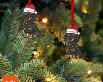 Personalized Dachshund Dog Christmas Ornament, Custom Name Sausage Dog Acrylic Tree Decor, Wiener Dog Xmas Gift for Pet Lovers