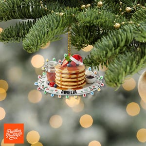 Personalized Pancake Ornament – Custom Name Breakfast Stack Acrylic Christmas Tree Decoration Gift for Foodie or Brunch Lover