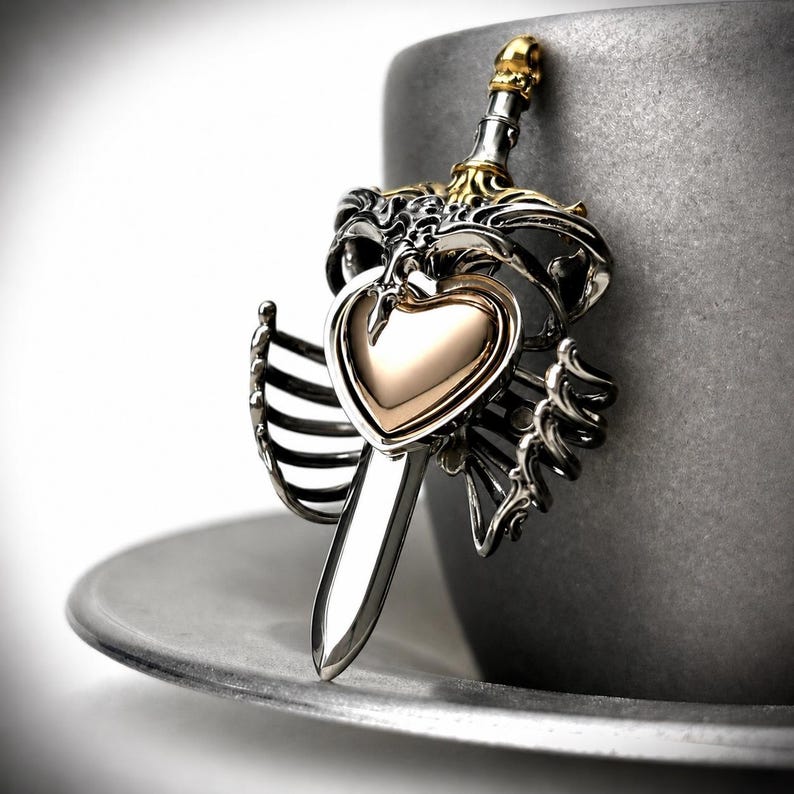 Mechanisch kloppend harthanger, opening ribbenkastketting, interactieve gotische sieraden, fantasiehartcadeau afbeelding 1
