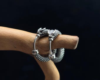 Geoxideerde zilveren ouroboros-slangenringen, oneindigheidsoorbellen wedergeboorte, cadeau eigenliefde filosofie