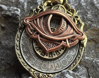 Rotatable All-Seeing Eye Tarot Pendant, Brass & Copper, Gothic Steampunk, Gift for Spiritual Seekers