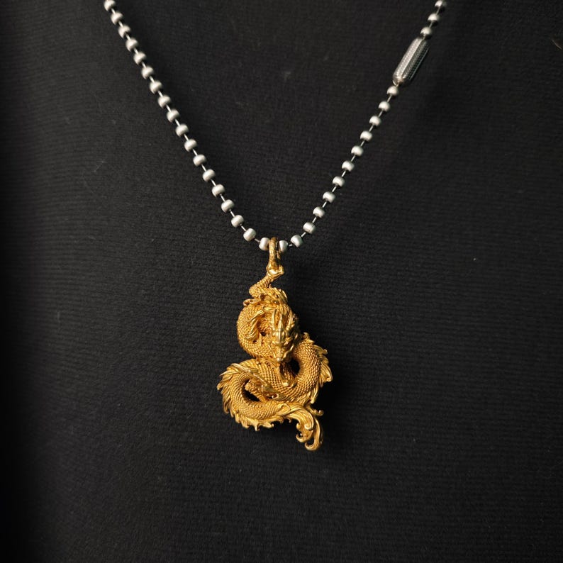 Brass Oriental Dragon Pendant, Lucky Strength Symbol, New Year Gift Necklace Choice 1