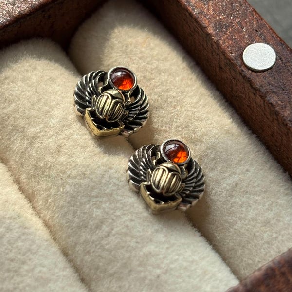 Scarab Stud Earrings, Symbolic Ancient Egyptian Jewelry, Gift for Her