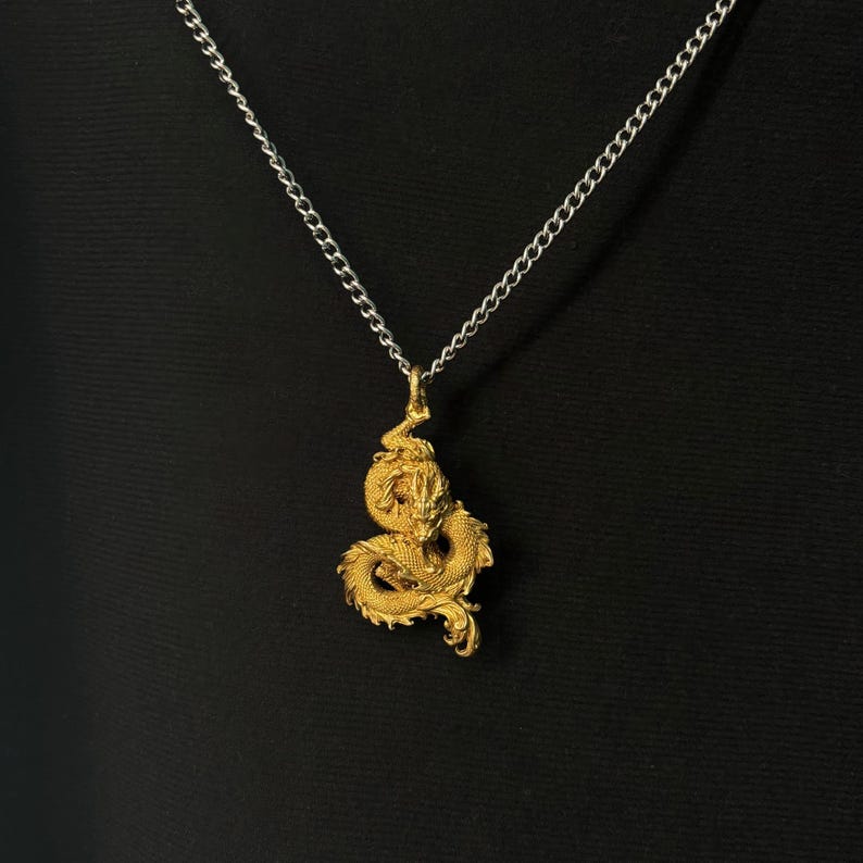 Brass Oriental Dragon Pendant, Lucky Strength Symbol, New Year Gift Necklace Choice 2