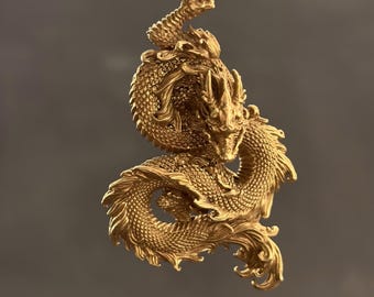 Brass Oriental Dragon Pendant, Lucky Strength Symbol, New Year Gift