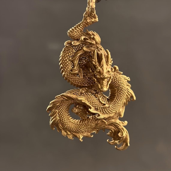 Brass Oriental Dragon Pendant, Lucky Strength Symbol, New Year Gift