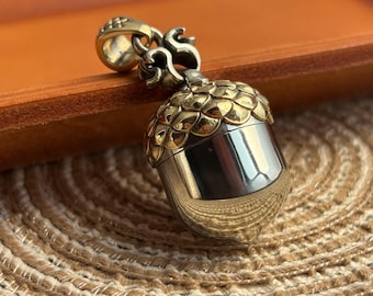 Nature Acorn Capsule Pendant, White Bronze & Brass Locket, Hidden Compartment, Gift for Nature Lovers