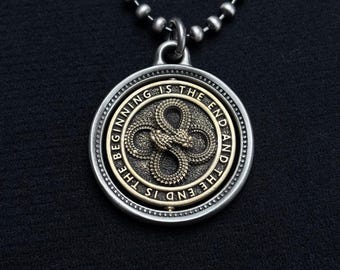 Ouroboros Rotating Pendant, Double Snake Brass Charm, Good Luck Jewelry, Gift for Him Her