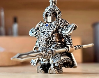 趙雲の白銅製フィギュア、三国志時代の中国軍ミニチュア、マグネット式