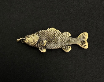 Brass Bass Fidget Pendant, Kinetic Fish Jewelry, Nature Gift