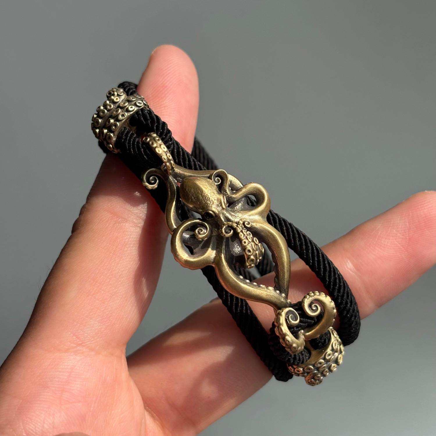 Talisman Rope Brass Octopus Rope Bracelet, Adjustable Nautical Talisman, Sea Creature ...