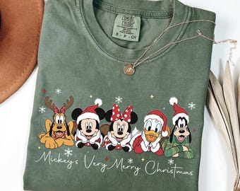 Vintage Disney Very Merry Christmas Comfort Colors Shirt, Mickey And Friends Christmas Shirts, WDW Disneyland Family Matching Outfit