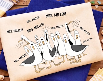 Camiseta personalizada de Disney Seagulls para profesores, regalo divertido de agradecimiento para profesores, camiseta personalizada con el nombre del profesor.