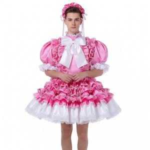Sissy Girl pink lockable dress French maid cosplay Costumes Tailor-made