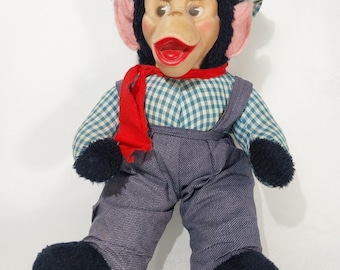 Jahrgang 1976 karierter Mr. Bim Zippy Gummi Faced Plüsch Affe Gund Dirigent