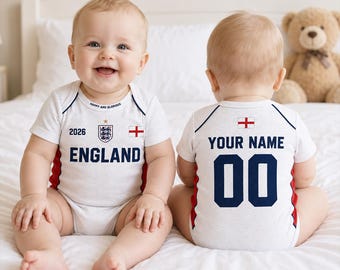 Body personalizado para bebé de Inglaterra, conjunto de fútbol para bebé con nombre personalizado, regalo para aficionados de Inglaterra, camiseta deportiva para recién nacidos.