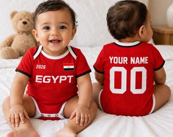 Body personalizado para bebé de Egipto, conjunto de fútbol para bebé con nombre personalizado, regalo para aficionados de Egipto, camiseta deportiva para recién nacidos