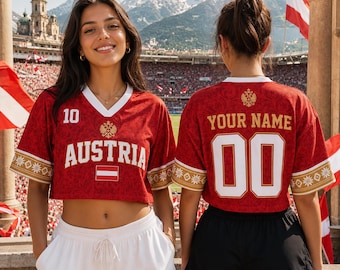 Camiseta corta de fútbol femenino de Austria, camiseta personalizada con nombre y número, camiseta corta de fútbol personalizada del equipo de Austria, atuendo patriótico para el día del partido.