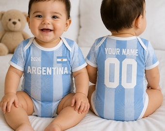 Body personalizado para bebé argentino, conjunto de fútbol para bebé con nombre personalizado, regalo para aficionados argentinos, camiseta deportiva para recién nacidos