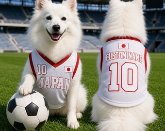 Spersonalizowana koszulka piłkarska dla zwierząt z Japonii, spersonalizowana koszulka piłkarska dla psa i kota, spersonalizowana koszulka sportowa dla szczeniaka z imieniem i numerem