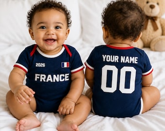 Personalized France Baby Bodysuit, Custom Name Soccer Baby Outfit, France Fan Gift, Newborn Sports Jersey