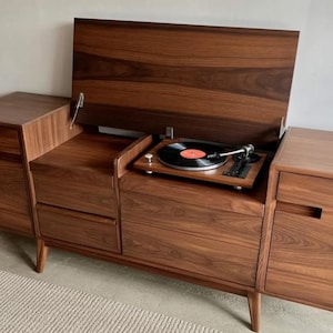 Heirloom - Handmade Mid Century Modern Media Cabinet – Quality Record Console – Custom Solid Wood Vinyl Record Storage