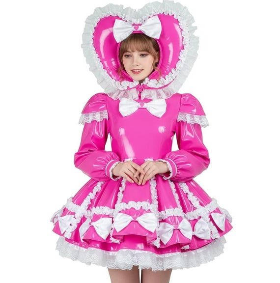 Pink PVC Sissy Maid Dress With Lace Hat, Cosplay Uniform Dress - Etsy