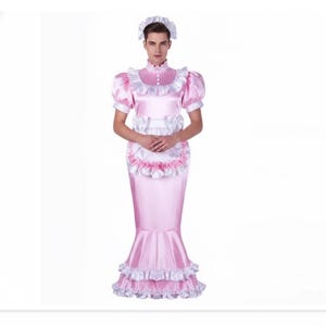 pink housekeeping dress Amazon.com: JOLINE High Neck Sissy French Maid Uniform Satin Pink Lace  Dresses Crossdress (Small) Pink : Clothing, Shoes & Jewelry