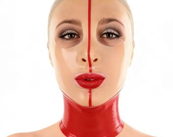 Máscara de látex transparente con capucha y cara roja para mujer, ideal como regalo de Navidad y San Valentín.