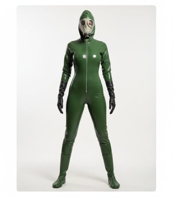 Latex Catsuit Bodysuit With Gas Mask & Back Zipper - Etsy
