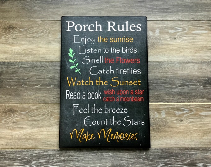 Porch Rules Sign Porch Rules Wood Sign Canvas on Wood Porch Etsy
