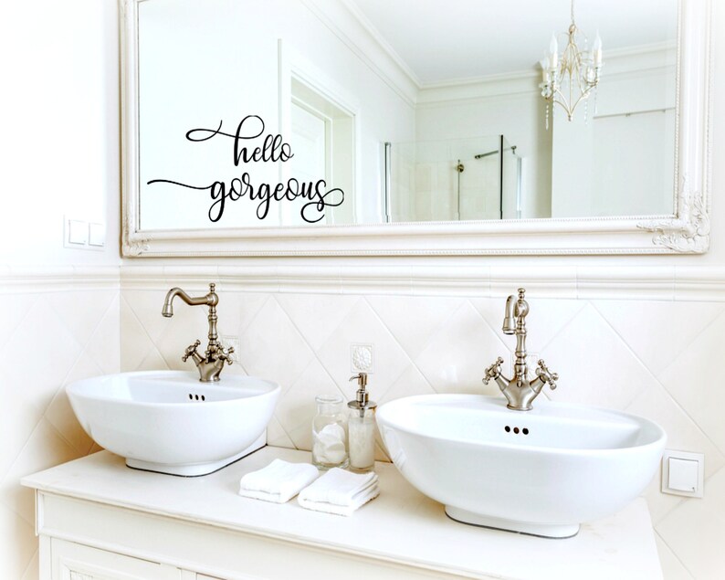 Hello Decor Mirror Decals Funny Bathroom Wall Etsy