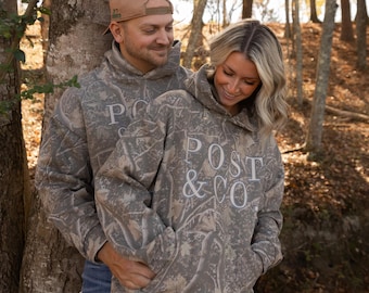Post & Co. Camo Hooded Sweatshirt -- Embroidered Graphic Hoodie