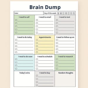 Brain Dump Worksheet Printable PDF | Productivity Planner Page | Mind ...