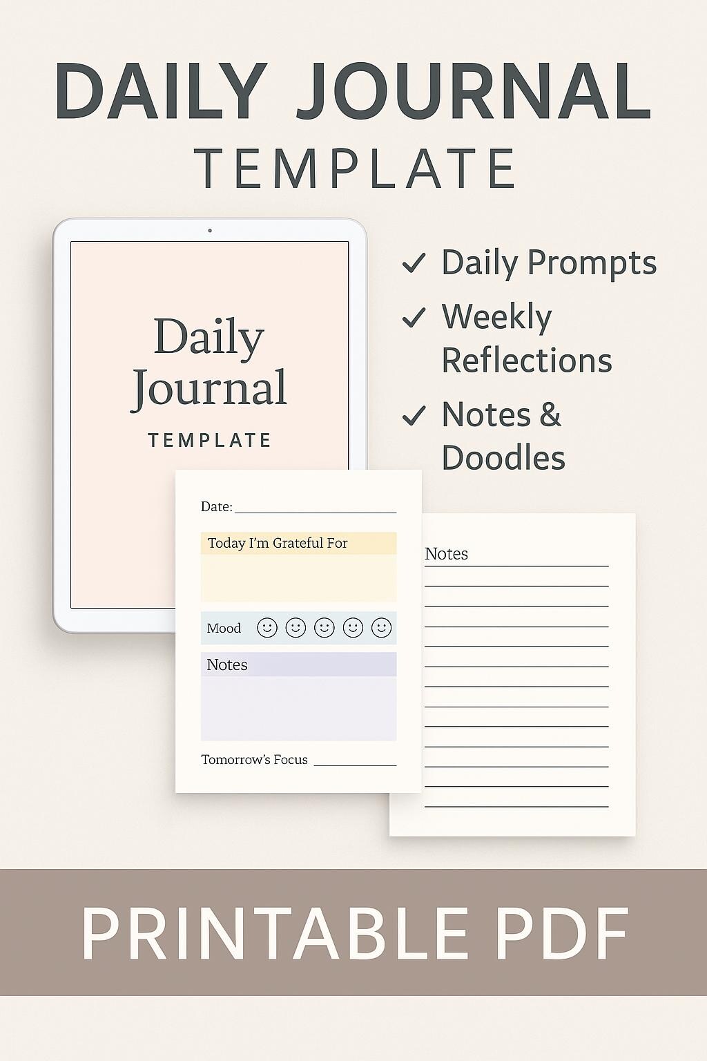 Free Daily Journal Worksheet.pdf Daily Journal Template PDF | Printable Mindfulness & Reflection Pages ...