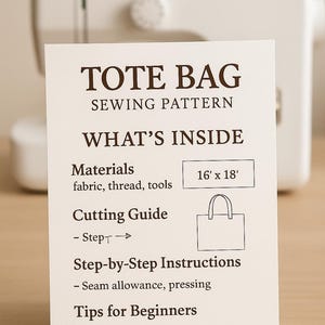 Beginner Tote Bag Sewing Pattern PDF | Easy Sewing Tutorial for Beginners | Instant Download Printable