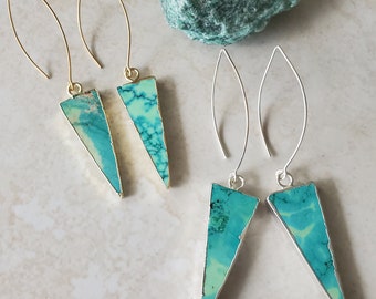 Turquoise Earrings, Drop earrings, Sterling silver Earrings, Gold Filled, Simple earrings, Edgy Earrings, Turquoise Triangles, long earrings