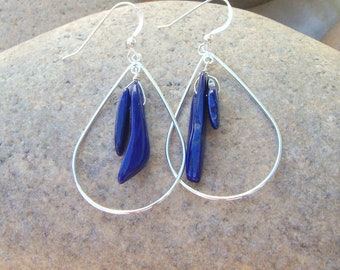 Lapis Silver Earrings - Blue Lapis Earrings -Sterling Silver Teardrops- Dangle Earrings - Handmade