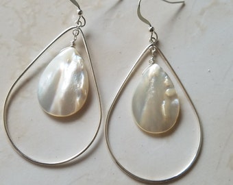 Mother of Pearl Earrings - Shell Earrings - Teardrop Earrings - Sterling Silver Earrings - Boho Bride - Healing Gemstones - 4 Sizes - Large