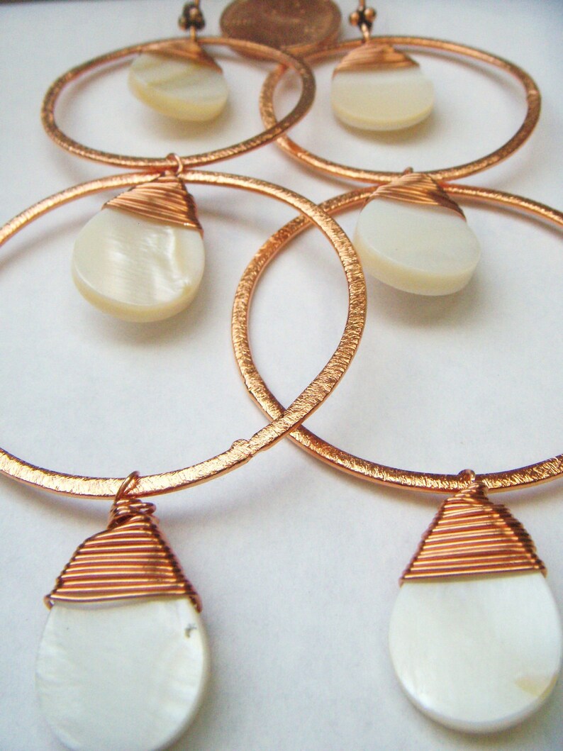 Large Dangle Earrings Hammered Copper Hoop Earrings Mother Etsy