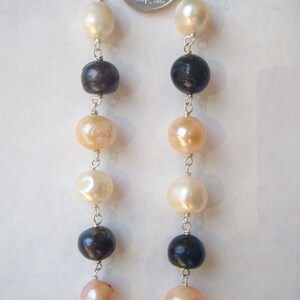 Long Dangle Earrings- Natural Black Pearls - Large Pearls Drop Earrings - Sterling Silver 画像 2
