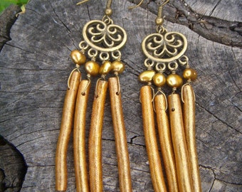 Brass Chandelier Earrings -  Gold Dangle Earrings - Gold Coral Earrings - Gladiator Earrings
