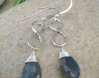 Infinity Drop Earrings - Labradorite Earrings - Small Dangle Earrings - Sterling Silver - Iridescent - Birthstone - Choose your Color