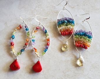 Rainbow Earrings - Pride Earrings - Chakra earrings - Gay Pride Gifts - Rainbow Jewelry - Gemstone earrings - Beaded Earrings - LGBTQ