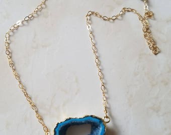 Blue Agate Necklace - Gold Chain Necklace - Druzy Necklace - Handmade Necklace - Gold Filled - Druzy Jewelry - blue druzy - ooak