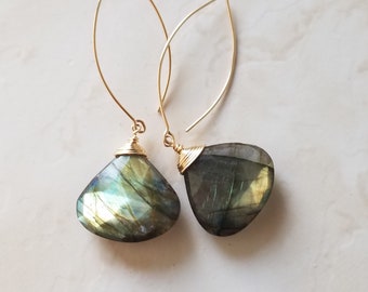 Labradorite Earrings - Gold Earrings - Drop Earrings - Handmade - Gemstone Earrings - Gold Filled jewelry - Healing Stones - Iridescent