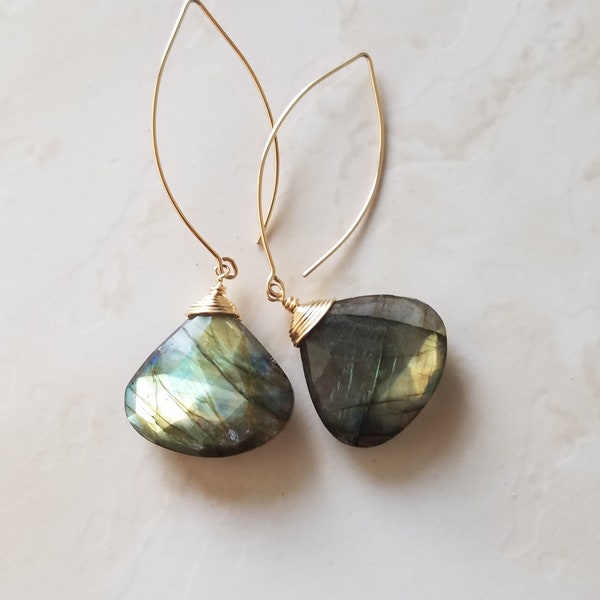 Labradorite Earrings - Gold Earrings - Drop Earrings - Handmade - Gemstone Earrings - Gold Filled jewelry - Healing Stones - Iridescent