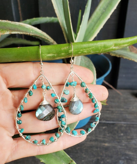 Labradorite Chandelier Earrings Sterling Silver Teardrop Shape Stones Labradorite Chandelier Earrings Sterling Silver Teardrop Shape Stones