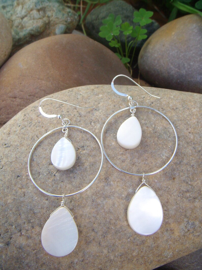 Mother of Pearl Earrings Shell Earrings - Sterling Silver Hoop Dangle ...